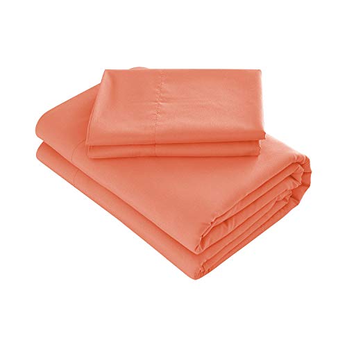 Book Cover Prime Bedding Bed Sheets - 4 Piece King Size Sheets, Deep Pocket Fitted Sheet, Flat Sheet, Pillow Cases - Coral