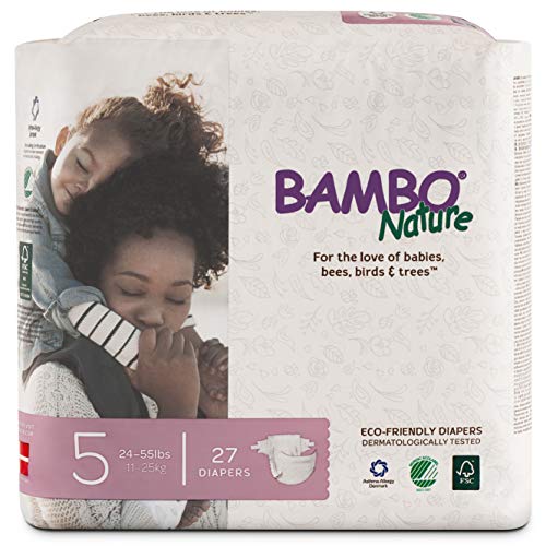 Book Cover Bambo Nature Eco Friendly Premium Baby Diapers for Sensitive Skin, Size 5 (24-55 lbs), 27 Count