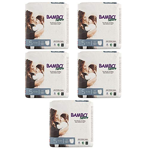 Bambo Nature Eco Friendly Premium Training Pants for Sensitive Skin, Size 5 (26-44 Lbs), 100 Count (5 Packs of 20)