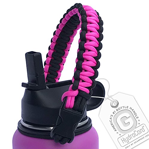 Gearproz Handle for Hydro Flask, Nalgene, Takeya - America's No. 1 Paracord Water Bottle Carrier with Safety Ring - Fits Wide Mouth 12 oz to 64 oz Flasks (Hot Pink)