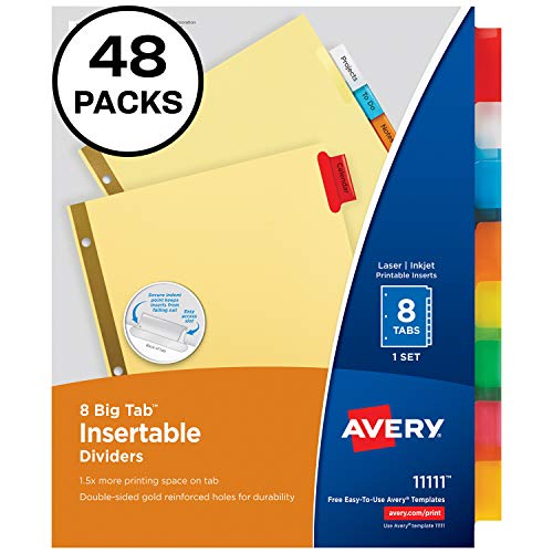 Avery 8-Tab Binder Dividers, Insertable Multicolor Big Tabs, 48 Sets (11111)