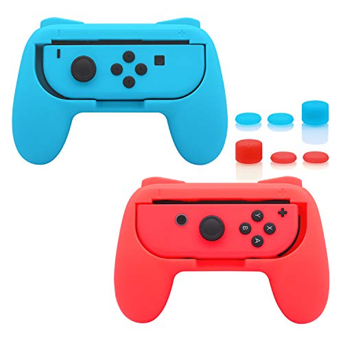Book Cover FASTSNAIL Grips Compatible with Nintendo Switch for Joy Con & OLED Model for Joycon, Wear-Resistant Handle Kit Compatible with Joy Cons Controllers, 2 Pack(Blue and Red)