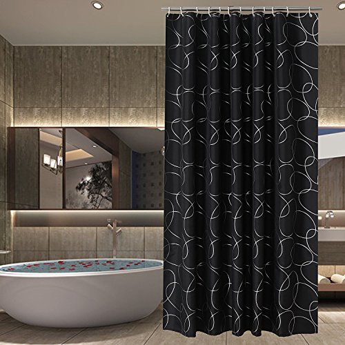 Book Cover Sfoothome Polyester Fabric Shower Curtain Waterproof/No Mildews Bathroom Shower Curtains,Black Siliver Circle (72x72)