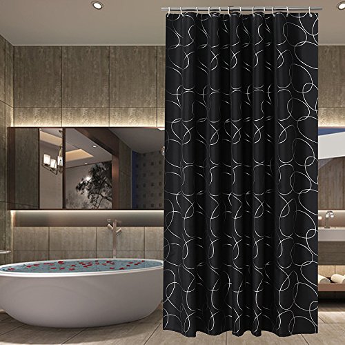 Sfoothome Polyester Fabric Shower Curtain Waterproofs Bathroom Shower Curtains,Black Siliver Circle (72x72)