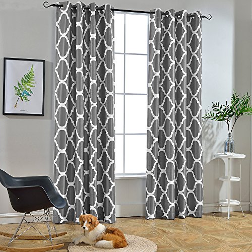 Book Cover Melodieux Moroccan Fashion Room Darkening Blackout Grommet Top Curtains for Living Room, 52 by 84 Inch, Grey (1 Panel)