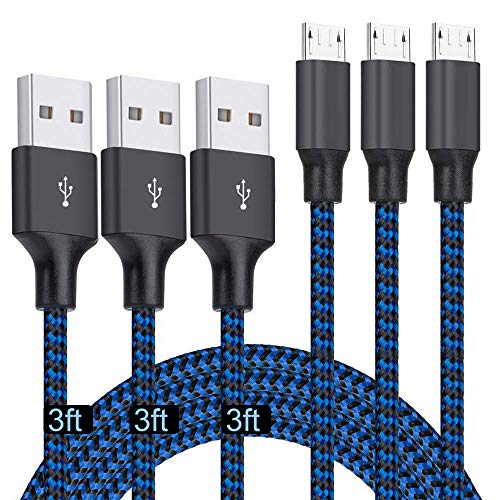 Book Cover Micro USB Cable 3ft, 3Pack 3FT Nylon Braided High Speed Micro USB Charging and Sync Cables Android Charger Cord Compatible Samsung Galaxy S7 Edge/S6/S5/S4,Note 5/4/3,LG,Tablet and More(Blue)