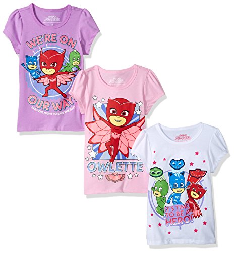 PJ MASKS Little Girls' 3 Pack Tee, Multi a, 4