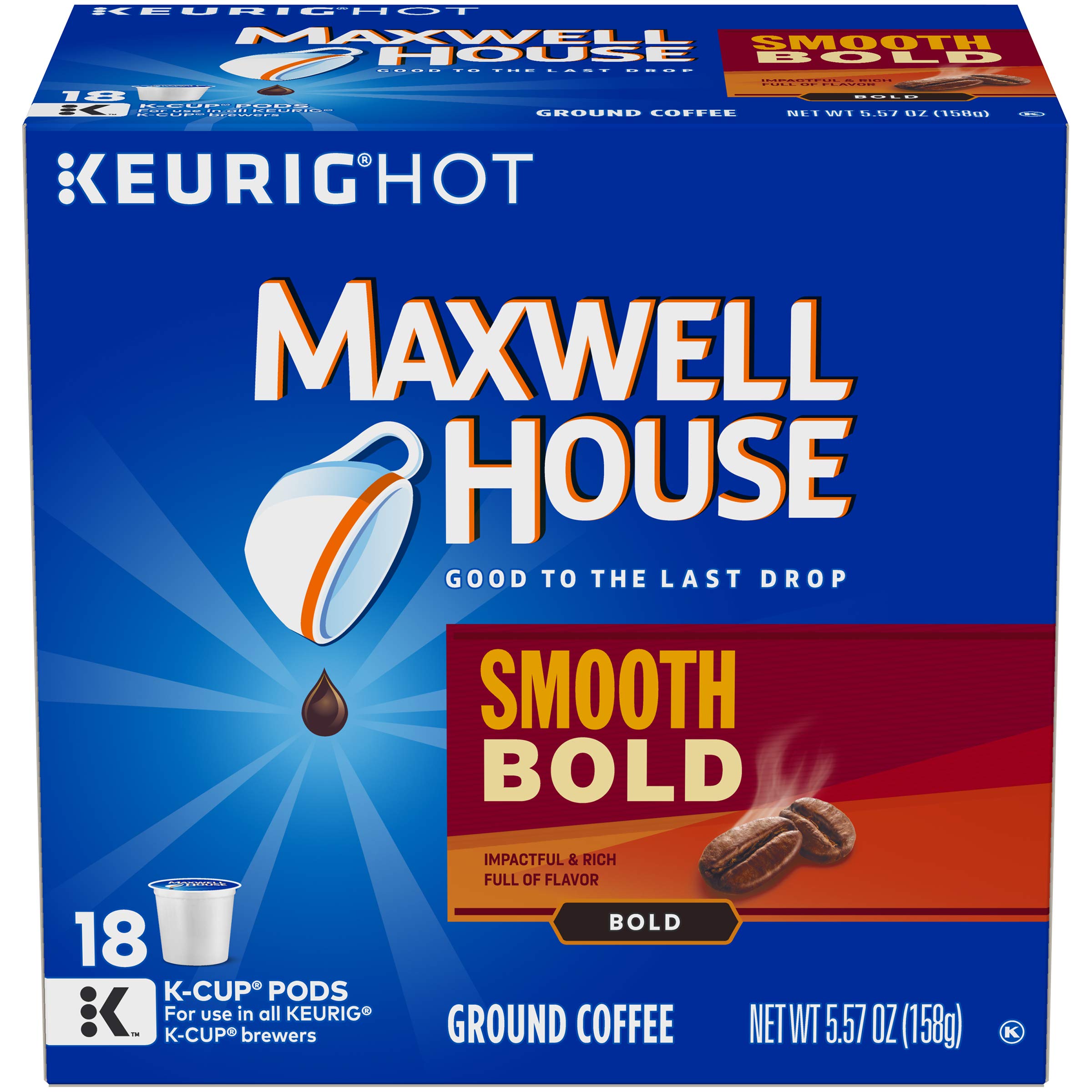 Book Cover Maxwell House Smooth Bold Dark Roast K-Cup Coffee Pods (72 Pods, 4 Packs of 18) 18 Count (Pack of 4)