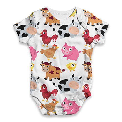 Book Cover TWISTED ENVY Baby Unisex Farm Yard Animal ALL-OVER PRINT Bodysuit Baby Grow Baby Romper 3-6 Months White