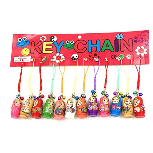 Book Cover Hotusi Set of 12 Fashion Jewelry Drip Charm Key Chains Wood Matryoshka Russian Dolls Key Rings Keychains Decorative Gifts