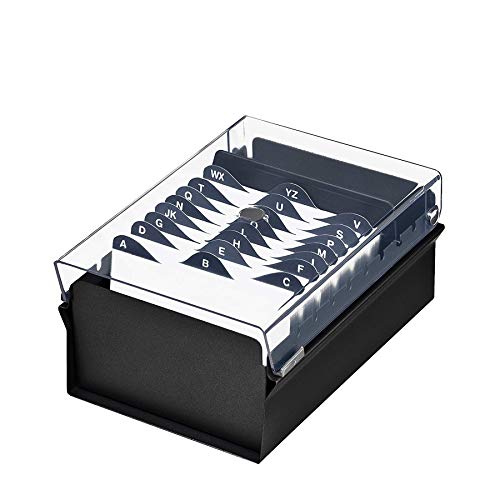 Book Cover Acrimet 3 x 5 Card File Holder Organizer Metal Base Heavy Duty (AZ Index Cards and Divider Included) (Black Color with Clear Crystal Plastic Lid Cover)