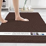 MAYSHINE Plush Shaggy Chenille Bath Mat | Extra Soft, Super Absorbent, Non-Slip Bathroom Rug | Fluffy Microfiber, Area Rug Sets for Bathroom Floor, Kitchen, Living Room | 47"x27" | Brown