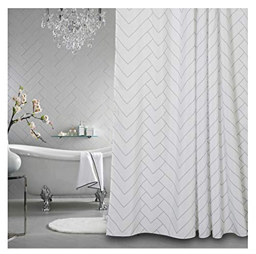 Book Cover Aimjerry Hotel Quality White Striped Mold Resistant Fabric Shower Curtain for Bathroom,Water-Repellent 72 X 72 Inch