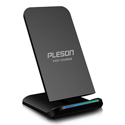 PLESON Fast Wireless Charger, Qi Certified 10W Fast Wireless Charging Pad Stand for Samsung Galaxy S9/S9+ Note 9/8 S8/S8+ S7 Edge, Standard Charge for iPhone XS MAX/XR/XS/X/8/8 Plus-No AC Adapter