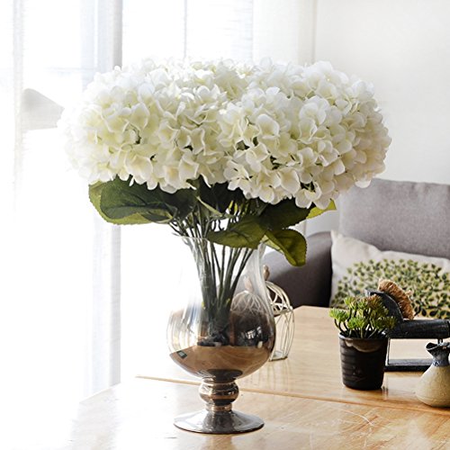 Book Cover Youngman 5 Heads Hydrangea Beautiful Artificial Flower Bunch Bouquet Home Wedding Decor (White)