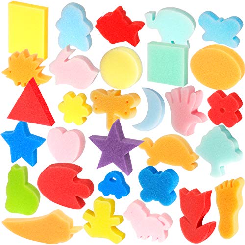 Book Cover LEOBRO 30pcs Sponge Painting Shapes Painting Craft Sponge for Toddlers Assorted Pattern Early Learning Sponge