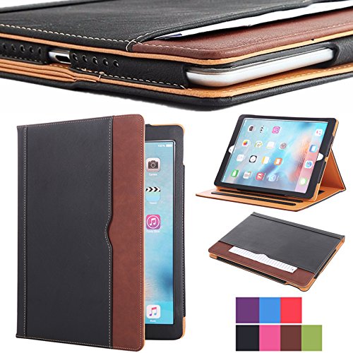 I4UCase Apple iPad 9.7 Inch 2017/2018 (5th/6th Generation) Case - Soft Leather Stand Folio Case Cover for iPad 9.7 Inch, with Multiple Viewing Angles, Auto Sleep/Wake, Document Pocket (Black/Brown)