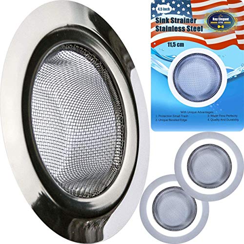 Ray Elegant Style, Kitchen Sink Strainer 4.5" Stainless Steel Sink Strainer - 2 PC Strong Clean Reliable Stainless Steel Prevent Rust Edges Deep Mesh, Quick Outflow - 4.5" x 2.75" x Deep 1.5"