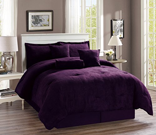 Book Cover Grand Linen 7-Piece Oversize Solid Purple Micro Suede Comforter Set Queen Size Bedding