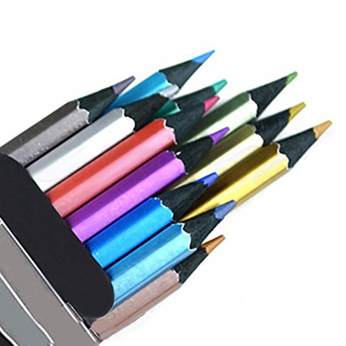 Book Cover 12 Count Metallic Colored Pencils Assorted Coloring Pencil Set Wooden Drawing Pencils For Art Drawing Adult Coloring Book