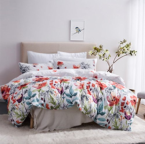 Book Cover Leadtimes King Duvet Cover Boho Floral White Bedding Sets Hotel with Soft Lightweight Microfiber 1 Duvet Cover and 2 Pillow Shams (King, Style2)