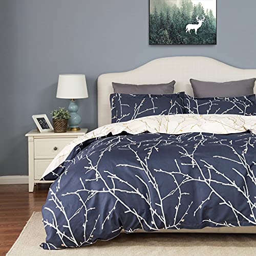 Book Cover Bedsure Printed Duvet Cover Set King Size Navy/Beige - Pattern Comforter Cover with Zipper Closure 3 Pieces (1 Duvet Cover + 2 Pillow Shams, 104x90 inches)