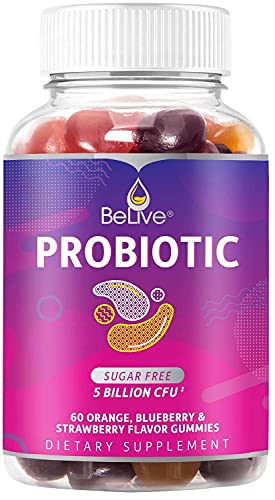 Book Cover BeLive Probiotic Gummies - 5 Billion CFUs & Sugar Free â€“ Digestive Support, Immune System Chewable Supplement for Kids, Men & Women (60 Ct)