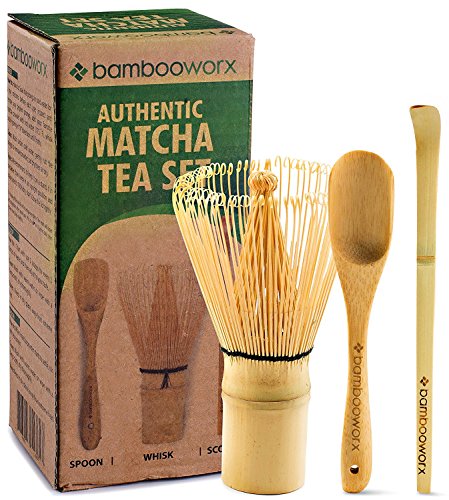 Book Cover BAMBOOWORX Japanese Tea Set, Matcha Whisk (Chasen), Traditional Scoop (Chashaku), Tea Spoon, The Perfect Set to Prepare a Traditional Cup of Matcha.