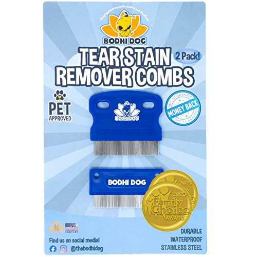 Book Cover Bodhi Dog Tear Eye Stain Remover Combs | Set of 2 | Clean and Remove Crust, Dirt, Buildup around Pet Eyes | Best for Dogs & Cats Fur and Coats