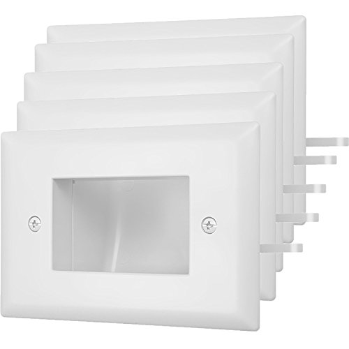FERGRELM Fosmon 1-Gang (5 Pack) Recessed Low Voltage Cable Plate in-Wall Installation for Speaker Wires, Coaxial Cables, HDMI Cables, or Network/Phone Cables (White)