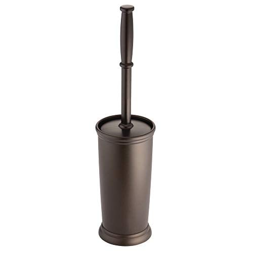 Book Cover mDesign Compact Freestanding Plastic Toilet Bowl Brush and Holder for Bathroom Storage and Organization - Space Saving, Sturdy, Deep Cleaning, Covered Brush - Bronze