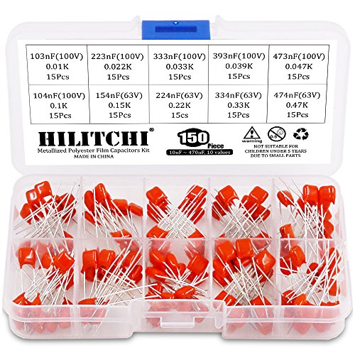 Book Cover Hilitchi 700Pcs 24-Value Mylar Polyester Film Capacitor Assortment Kit - 0.22NF to 470NF / 100V