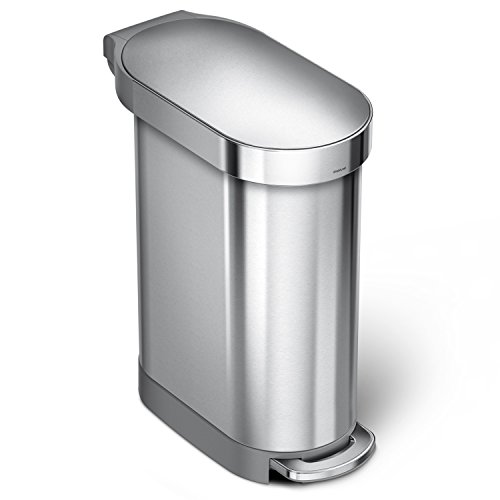 Book Cover simplehuman 45 Liter / 12 Gallon Stainless Steel Slim Kitchen Step Can with Liner Rim, Brushed Stainless Steel