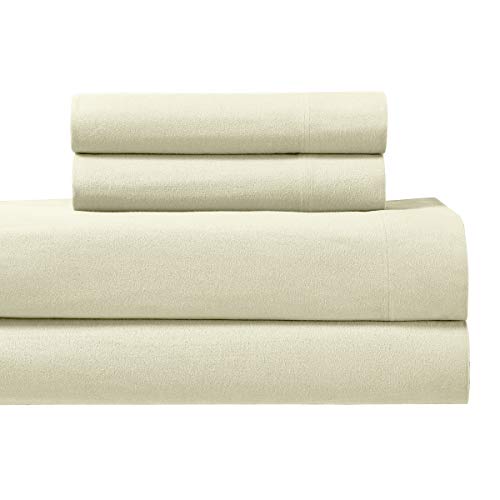 Book Cover Royal Tradition Heavyweight Flannel, 100 Percent Cotton Split King 5PC Sheets Set for Adjustable Beds, Ivory, 170 GSM