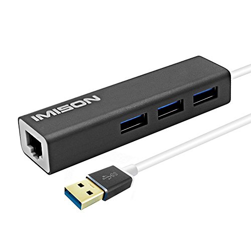 Imison 4-Port USB 3.0 Hub, Aluminum Portable Data Hub with 3 USB 3.0 Port and Gigabit RJ45 Ethernet LAN Network Adapter for Laptop (Spare)