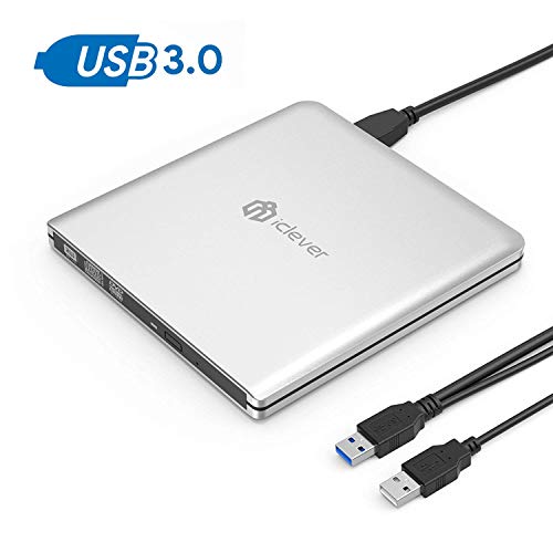 Book Cover iClever External DVD CD Drives Compatible with USB 3.0, High Speed CD/DVD RW Burner for PC Laptop Desktop Support Apple MacBook Pro/Air (Silver)