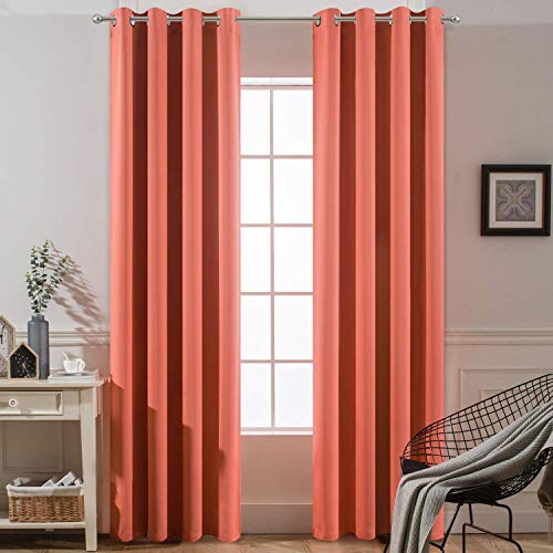 Book Cover Yakamok Thermal Curtains Coral Blackout Curtain Panels, Room Darkening Solid Grommet Top Window Drapes for Dedroom, 2 Tie Backs Included,ï¼ˆ52x84 inch, Coral Orange, 2 Panels