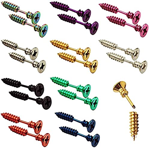 FANCER (20 PCS) Screw Earrings, Men's Women's Stainless Steel Punk Hip-hop Rock Screw Spike Rivet Nail Unisex Piercing Ear Studs Jewelry