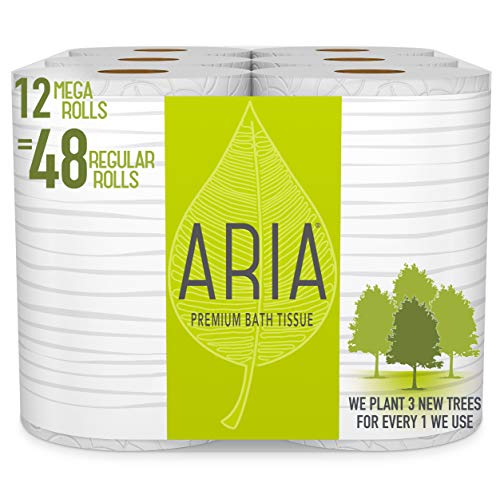 Book Cover Aria Premium, Earth Friendly Toilet Paper, Eco Friendly Bath Tissue, Mega Rolls, 12 Count of 308 Sheets Per Roll