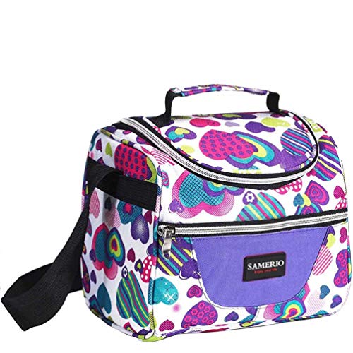 Book Cover Kids Lunch Bag insulated Lunch Box Lunch Organizer Cooler Bento Bags for School Work/Girls Boys Children Student Women with Adjustable Strap and Zip Closure Travel Lunch Tote, Front Pocket (purple)