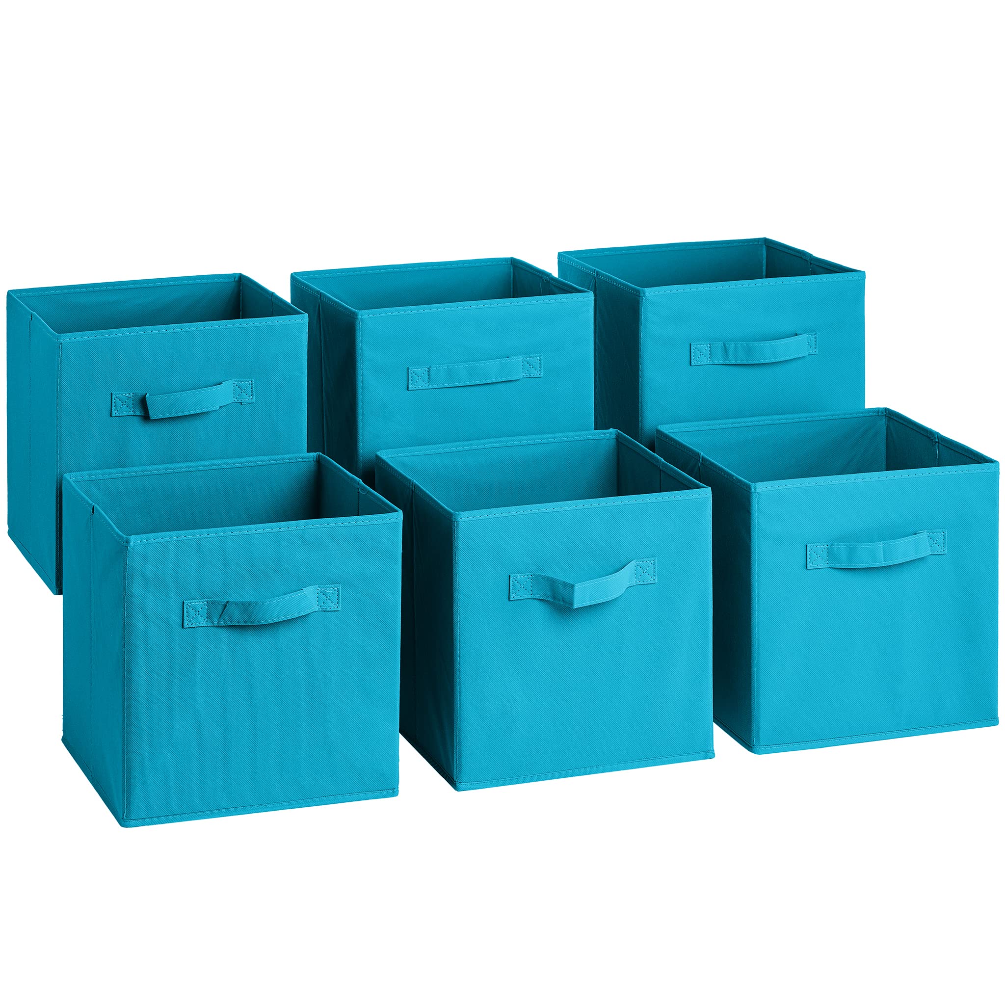 Book Cover Sorbus Foldable Storage Cubes - 6 Fabric Baskets for Organizing Pantry, Closet, Shelf, Nursery, Playroom, Toy Box, Cubby - 11 Inch Dual Handle Collapsible Closet Organizers and Storage Bins (Aqua) 6 Pack Aqua