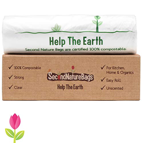 Second Nature Bags, Premium Certified Compostable Biodegradeable, 10 Litre, 100 Bags, Extra Thick Small Kitchen Food Scraps & Home Trash Bags