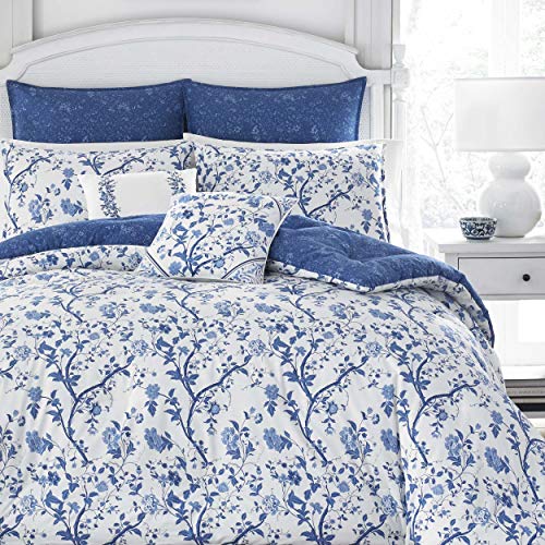 Book Cover Laura Ashley Home - Elise Collection - Luxury Ultra Soft Comforter, All Season Premium Bedding Set, Stylish Delicate Design for Home DÃ©cor , Blue, King