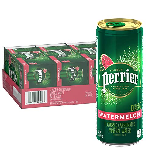 Book Cover Perrier Watermelon Flavored Carbonated Mineral Water, 8.45 Fl Oz (30 Pack) Slim Cans