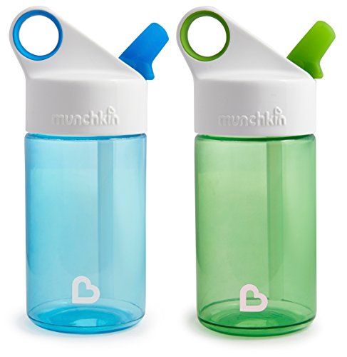 Book Cover Munchkin 12 Ounce Sports Water Bottle, 2 Pack, Blue/Green