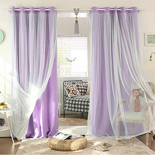 Book Cover Didihou Voile Mix Match Blackout Curtain Elegant Panel Double Layer Darkening Thermal Insulated Window Treatment Grommet Drapes for Living Room Girls Bedroom, 1 Panel (52W x 63L Inch, Light Purple)