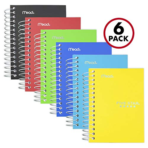 Five Star Spiral Notebook, Fat Lil' Pocket Notebook, College Ruled Paper, 200 Sheets, 5-1/2" x 3-1/2", Assorted Colors, 6 Pack (38027)