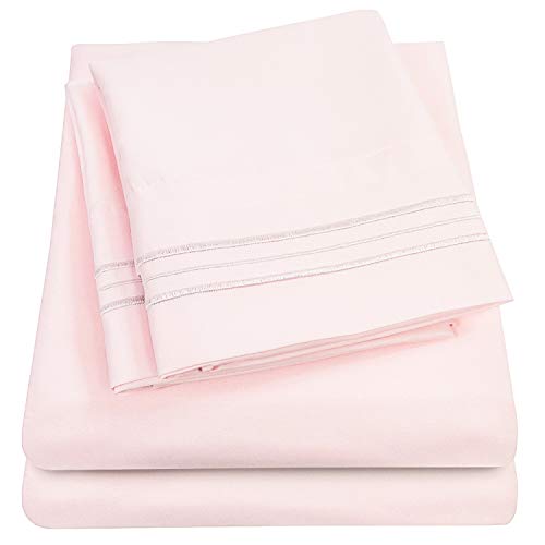 Book Cover 1500 Supreme Collection Bed Sheet Set - Extra Soft, Elastic Corner Straps, Deep Pockets, Wrinkle & Fade Resistant Sheets Set, Luxury Hotel Bedding, King, Pale Pink