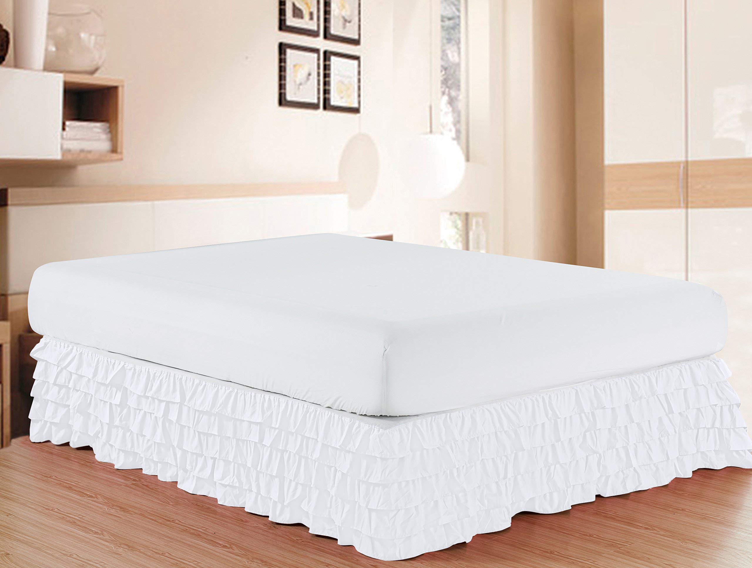 Book Cover Elegant Comfort Luxurious Premium Quality 1500 Thread Count Wrinkle and Fade Resistant Egyptian Quality Microfiber Multi-Ruffle Bed Skirt - 13inch Drop, Full, White Full White