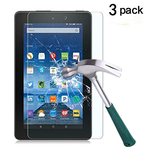 Book Cover Fire 7 Screen Protector,TANTEK Anti Scratch,Bubble Free,Tempered Glass Screen Protector for Amazon Fire 7-inch Tablet(5th Generation),[3-Pack]